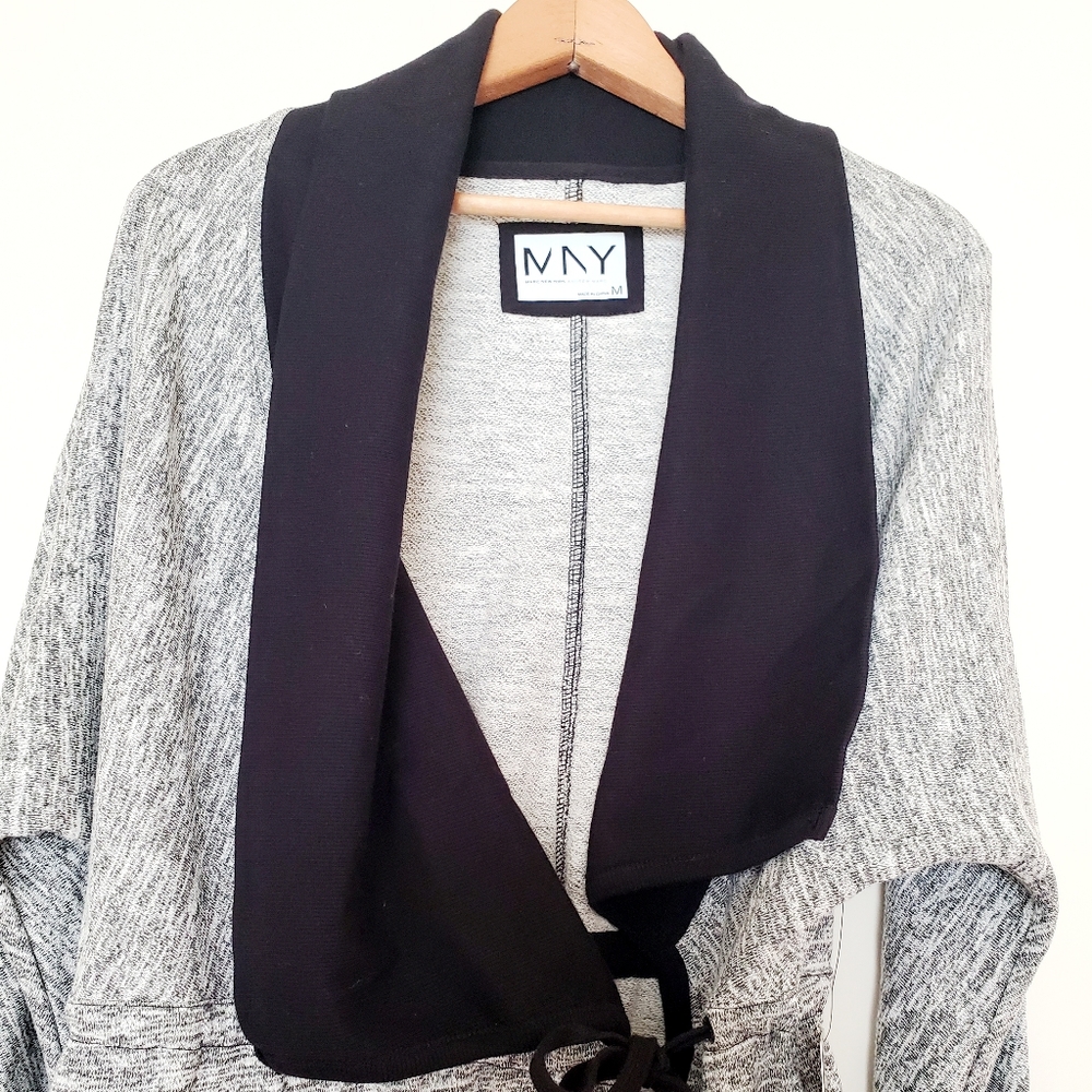 Andrew Marc gray and black long sweater jacket - Picture 4 of 7